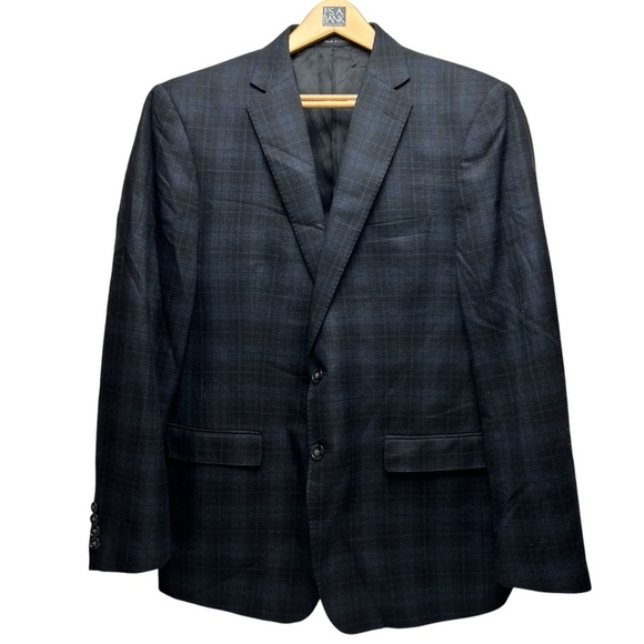 Calvin Klein Men’s Plaid Blazer Blue Two Button Wool Sport Coat Jacket Size 44R - Picture 1 of 10